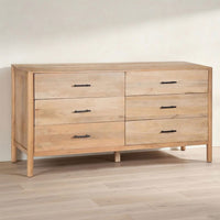 Geti 66 Inch Wide Dresser, 6 Drawers, Handcrafted Natural Oak White Mango Wood - BM326511