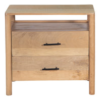 Geti 29 Inch Bedside Nightstand Table, 2 Drawer, Open Shelf, Handcrafted Natural Oak White Mango Wood - BM326512