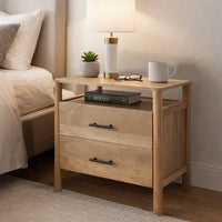 Geti 29 Inch Bedside Nightstand Table, 2 Drawer, Open Shelf, Handcrafted Natural Oak White Mango Wood - BM326512