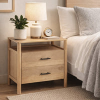 Geti 29 Inch Bedside Nightstand Table, 2 Drawer, Open Shelf, Handcrafted Natural Oak White Mango Wood - BM326512