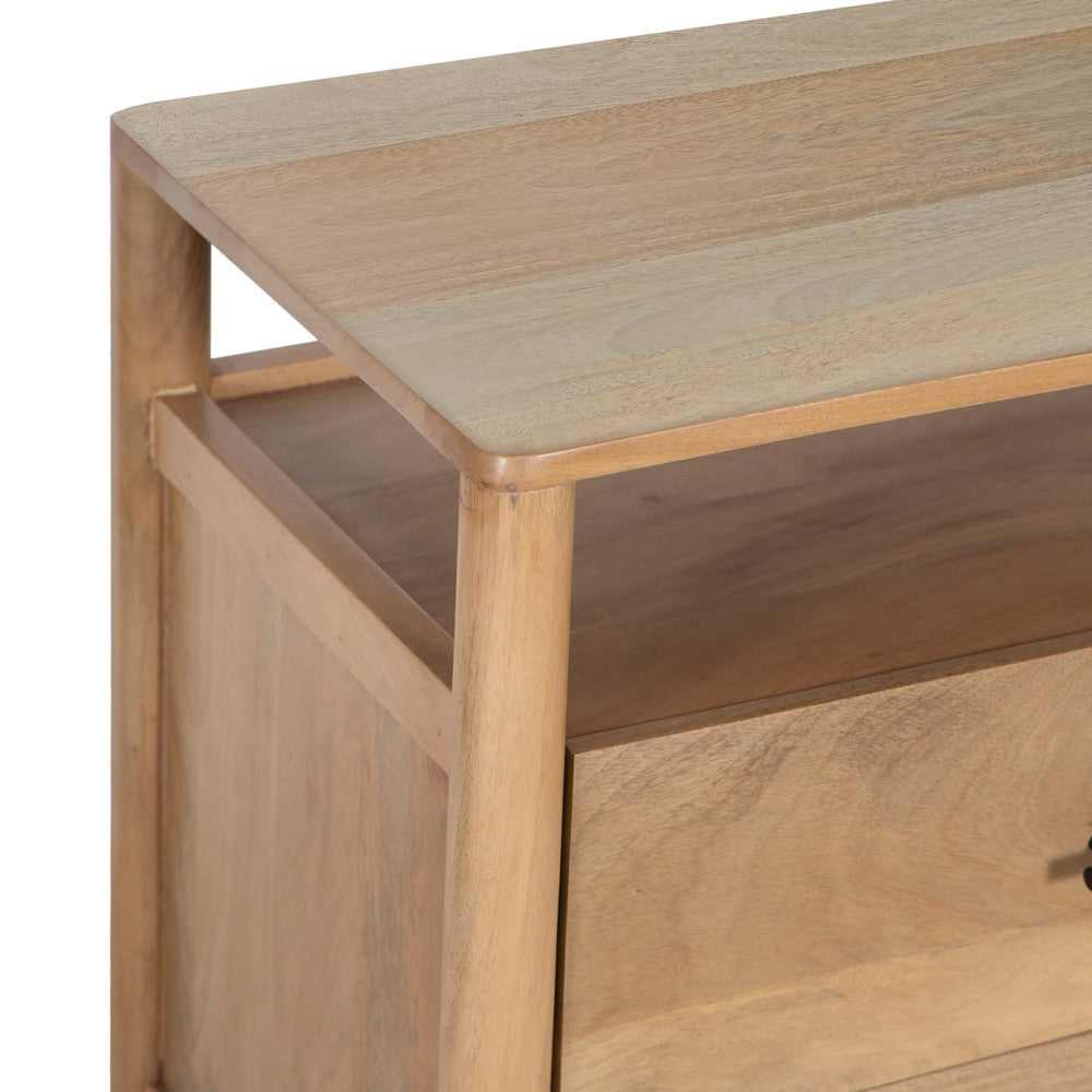 Geti 29 Inch Bedside Nightstand Table, 2 Drawer, Open Shelf, Handcrafted Natural Oak White Mango Wood - BM326512