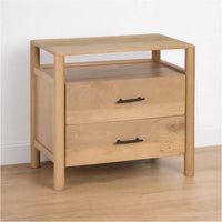 Geti 29 Inch Bedside Nightstand Table, 2 Drawer, Open Shelf, Handcrafted Natural Oak White Mango Wood - BM326512