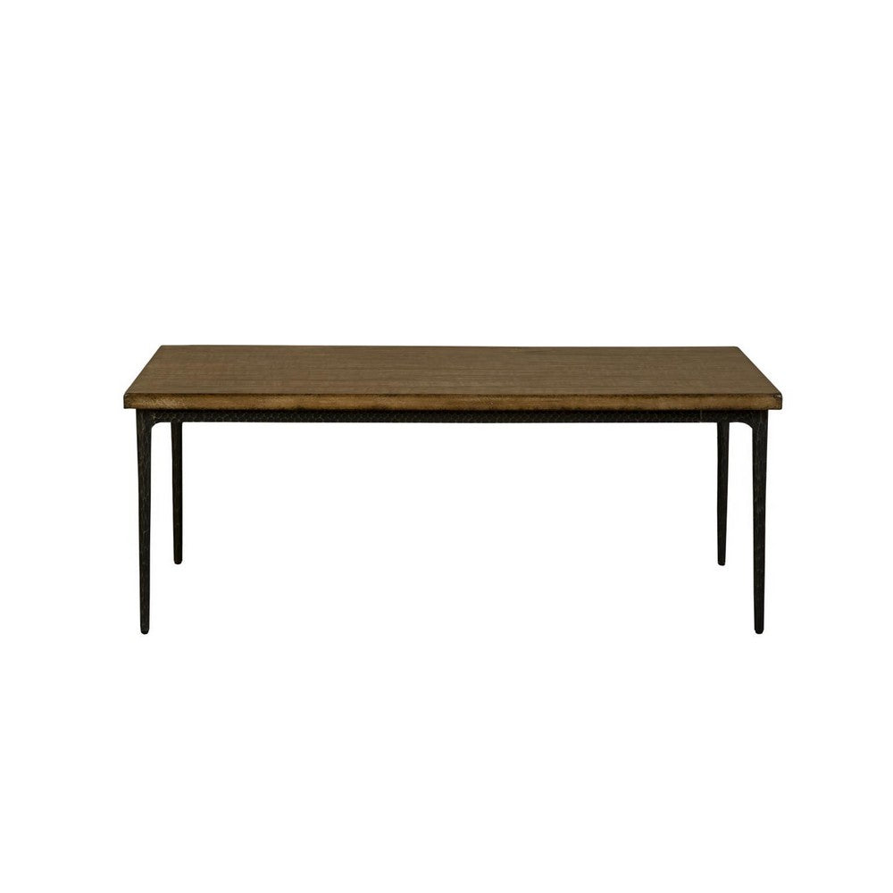 Lemy Coffee Table, 48 Inch Rectangular Brown Top, Black Metal Frame -BM326525