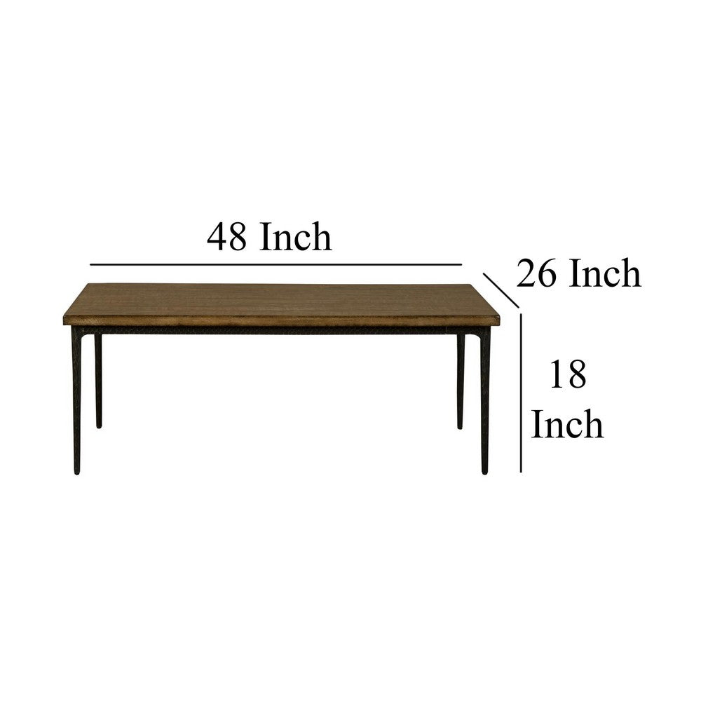 Lemy Coffee Table, 48 Inch Rectangular Brown Top, Black Metal Frame -BM326525