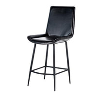 Isha Counter Stool Chair Set of 2, Gray Goat Leather, Black Iron -BM326529