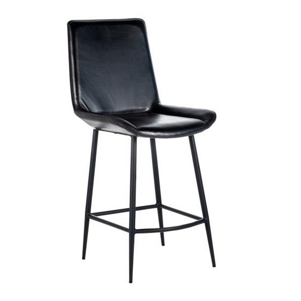 Isha Counter Stool Chair Set of 2, Gray Goat Leather, Black Iron -BM326529