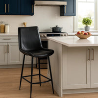 Isha Counter Stool Chair Set of 2, Gray Goat Leather, Black Iron -BM326529