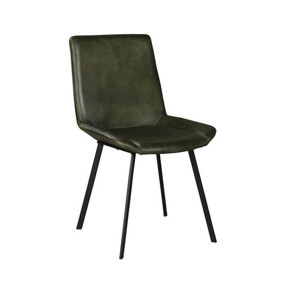 Isha Dining Chair Set of 2 with Rich Green Goat Leather, Black Iron -BM326530