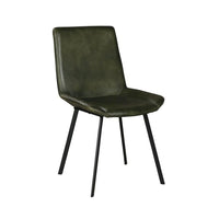 Isha Dining Chair Set of 2 with Rich Green Goat Leather, Black Iron -BM326530