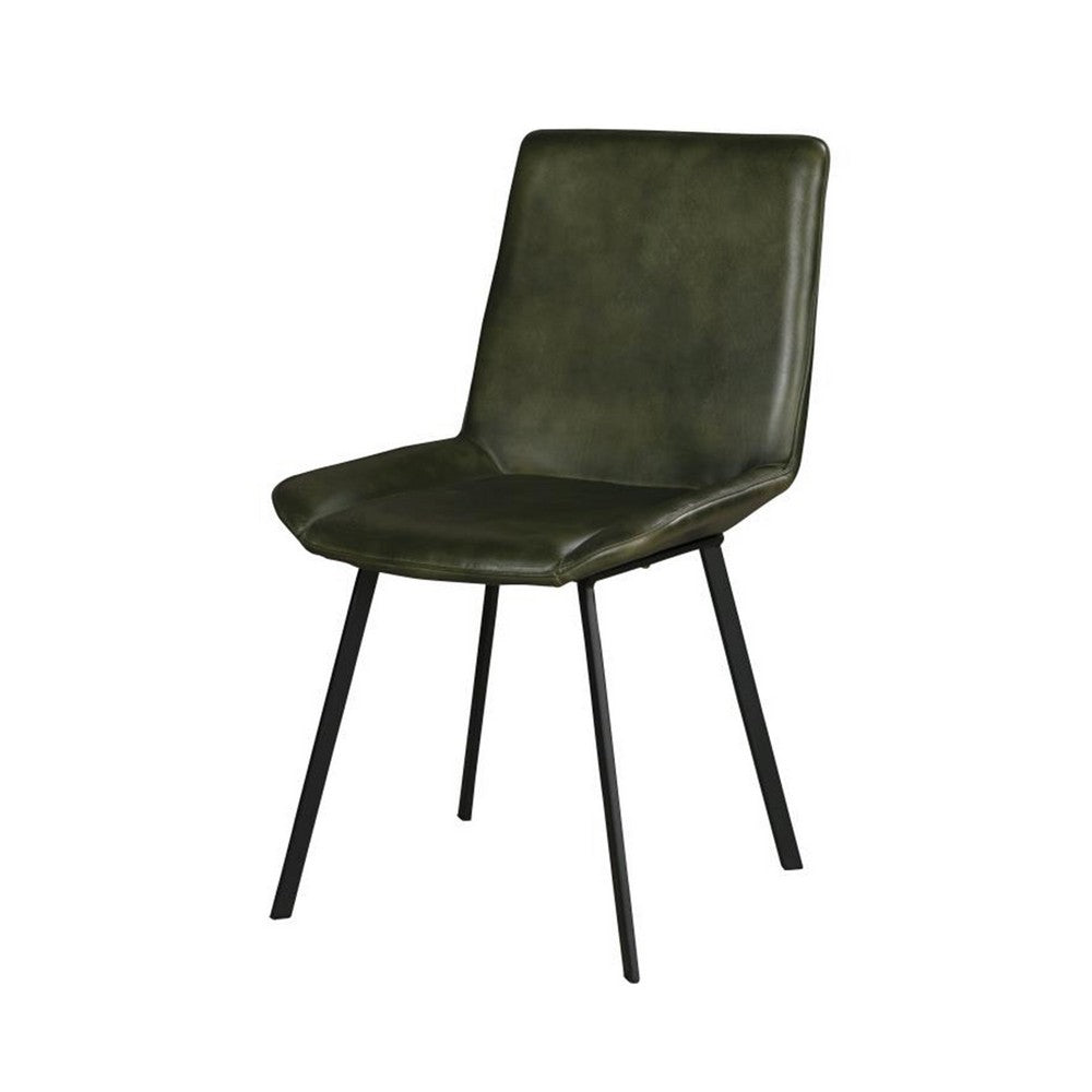 Isha Dining Chair Set of 2 with Rich Green Goat Leather, Black Iron -BM326530