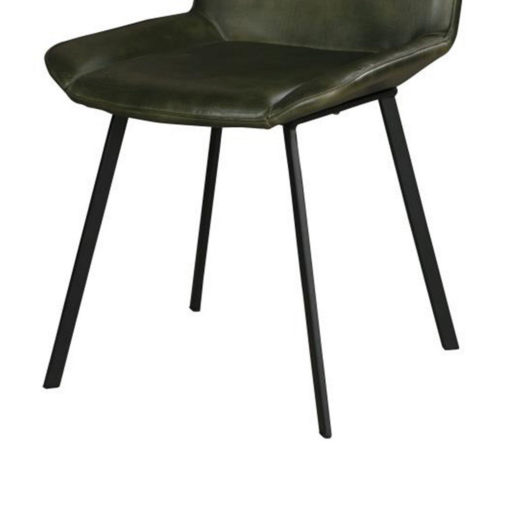 Isha Dining Chair Set of 2 with Rich Green Goat Leather, Black Iron -BM326530