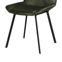 Isha Dining Chair Set of 2 with Rich Green Goat Leather, Black Iron -BM326530