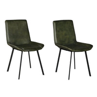 Isha Dining Chair Set of 2 with Rich Green Goat Leather, Black Iron -BM326530