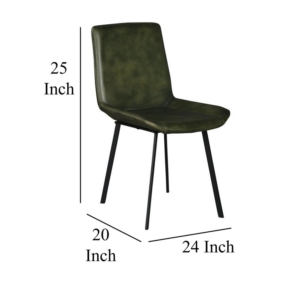 Isha Dining Chair Set of 2 with Rich Green Goat Leather, Black Iron -BM326530