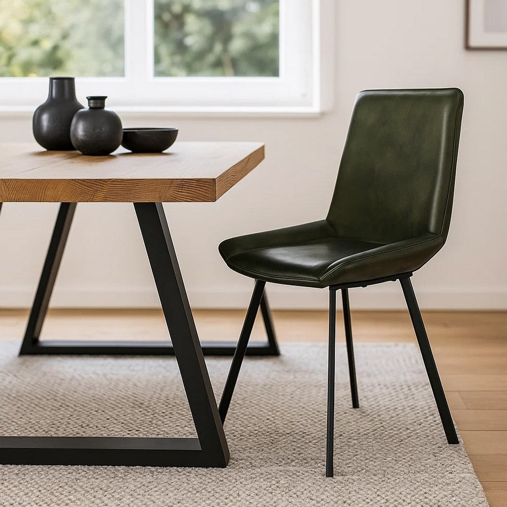 Isha Dining Chair Set of 2 with Rich Green Goat Leather, Black Iron -BM326530