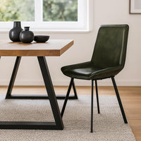 Isha Dining Chair Set of 2 with Rich Green Goat Leather, Black Iron -BM326530