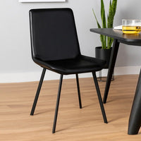 Isha Dining Chair Set of 2 with Dark Gray Goat Leather, Black Iron -BM326531