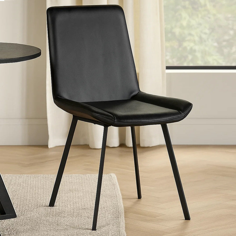 Isha Dining Chair Set of 2 with Dark Gray Goat Leather, Black Iron -BM326531