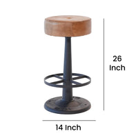Counter Stool, Brown Goat Leather, Round Footrest, Black Iron Pedestal -BM326535