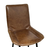 Swivel Counter Stool Chair, Brown Faux Leather Upholstery, Black Iron -BM326544