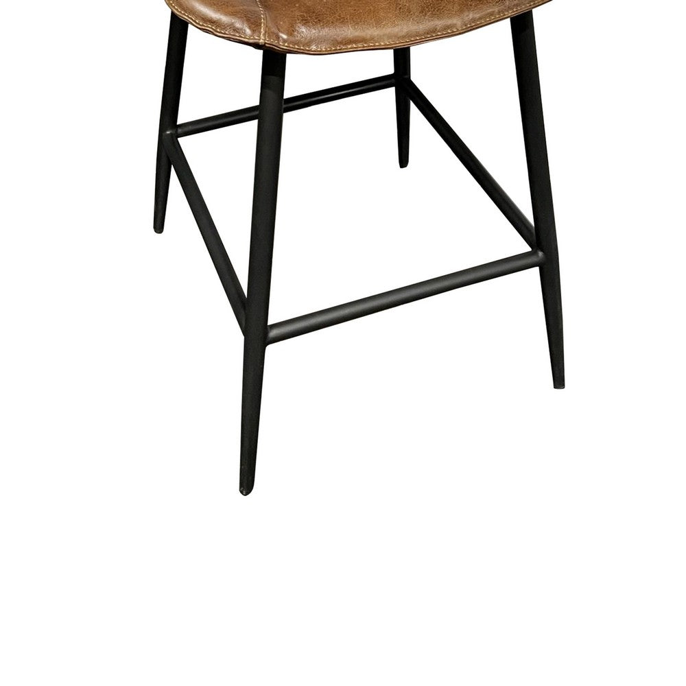 Swivel Counter Stool Chair, Brown Faux Leather Upholstery, Black Iron -BM326544