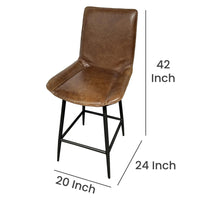 Swivel Counter Stool Chair, Brown Faux Leather Upholstery, Black Iron -BM326544