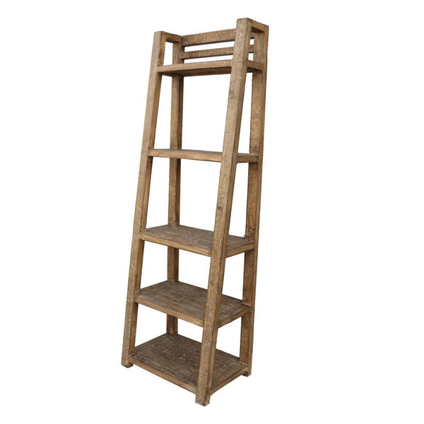 Bookcase, 5 Tier Ladder Shelves, Rustic Natural Brown Wood, 72 Inch -BM326545