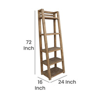 Bookcase, 5 Tier Ladder Shelves, Rustic Natural Brown Wood, 72 Inch -BM326545