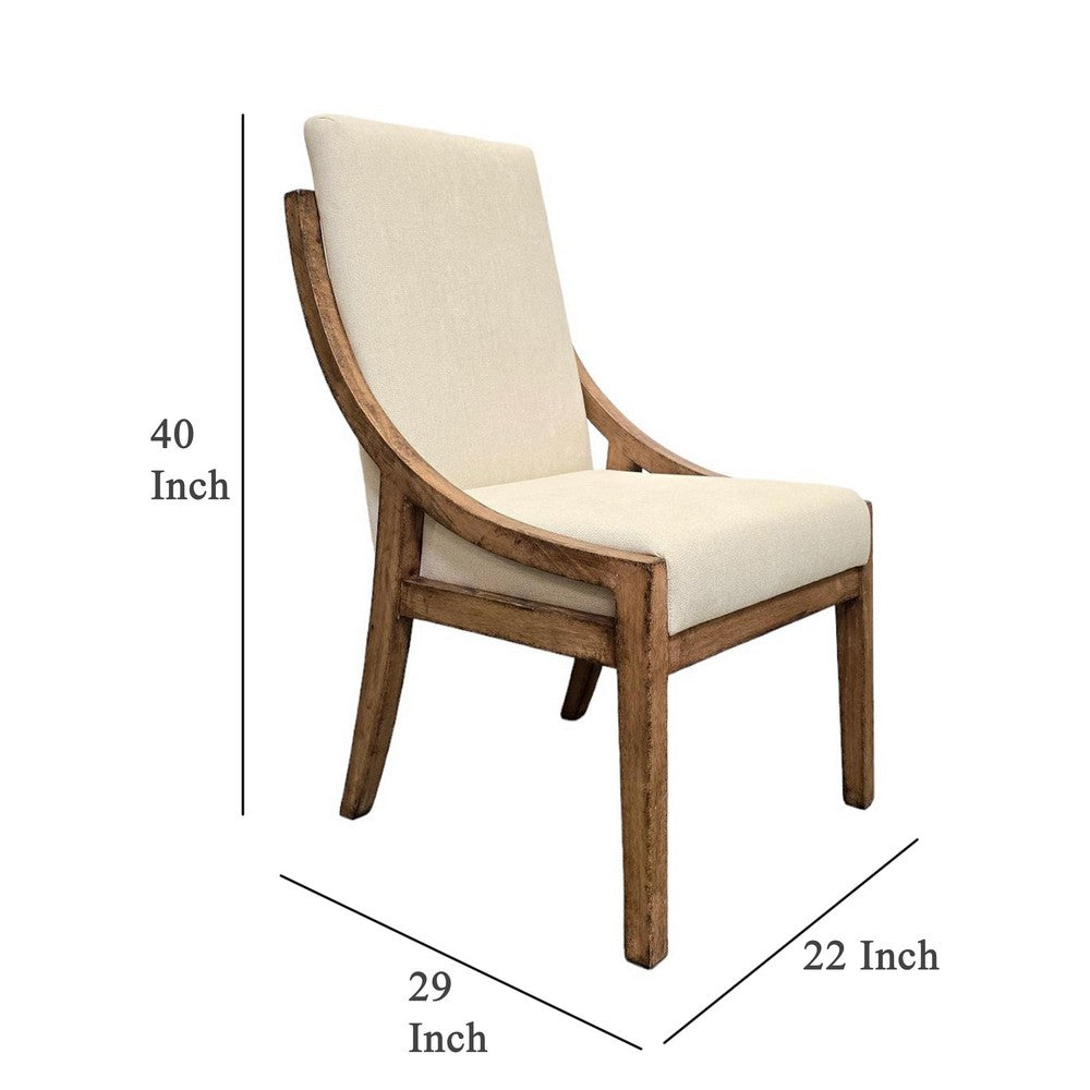 Ale Dining Side Chair Set of 2, Ivory Fabric, Natural Brown Pine Wood -BM326578
