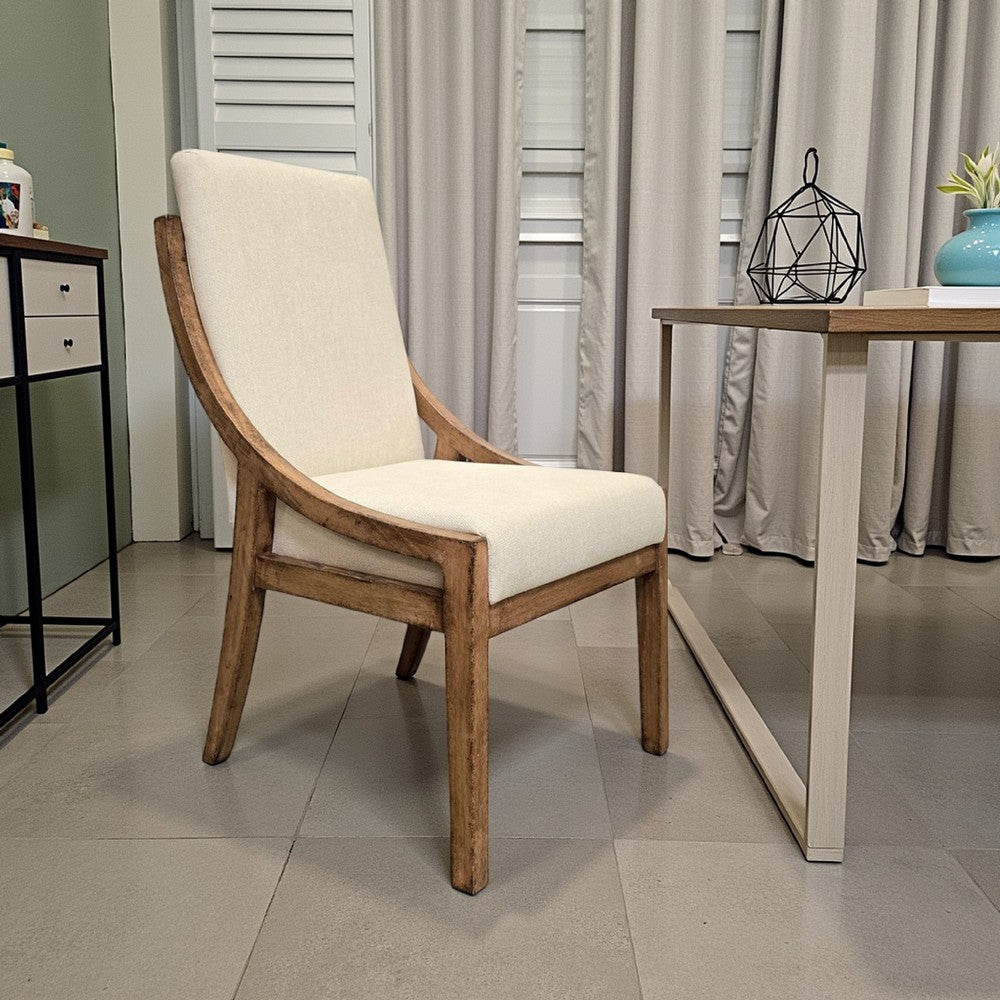 Ale Dining Side Chair Set of 2, Ivory Fabric, Natural Brown Pine Wood -BM326578