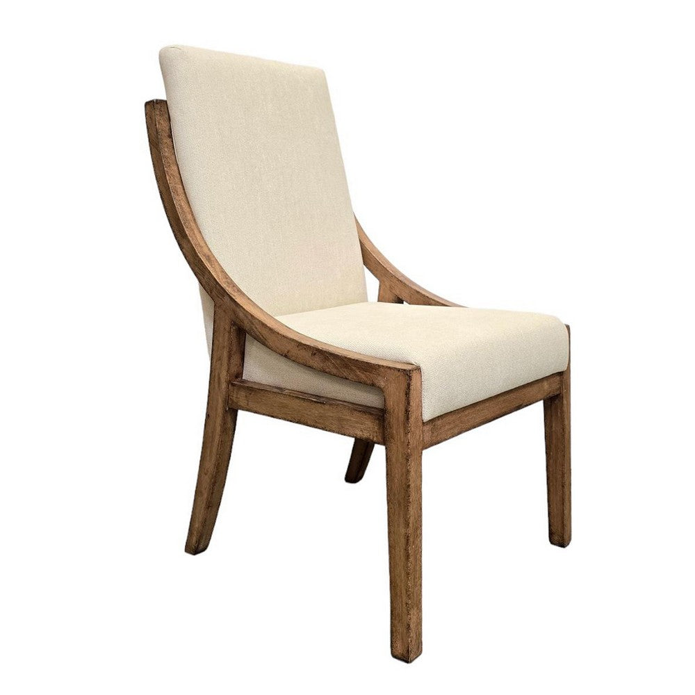 Ale Dining Side Chair Set of 2, Ivory Fabric, Natural Brown Pine Wood -BM326578