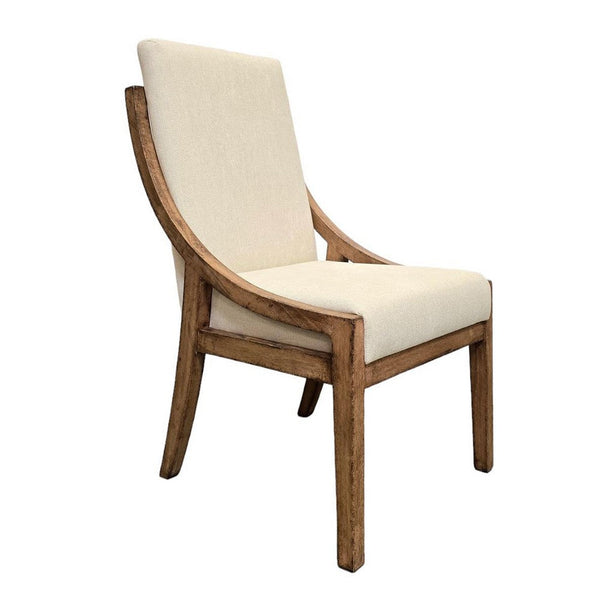 Ale Dining Side Chair Set of 2, Ivory Fabric, Natural Brown Pine Wood -BM326578