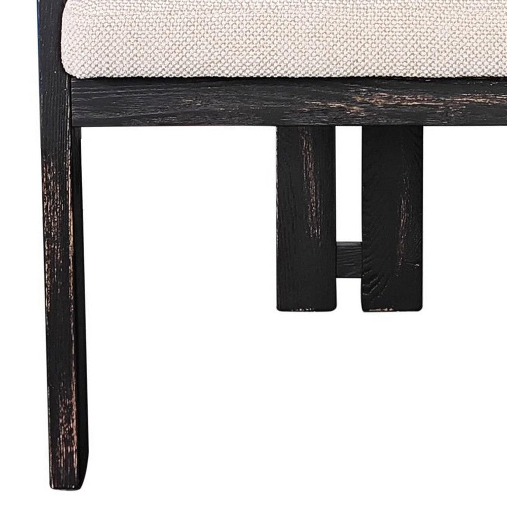 Lasy Accent Dining Chair Set of 2, White Fabric, Black Solid Wood - BM326579