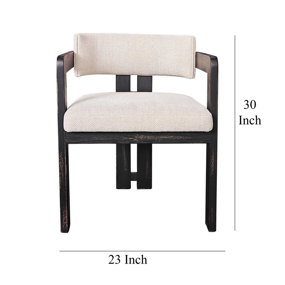 Lasy Accent Dining Chair Set of 2, White Fabric, Black Solid Wood - BM326579