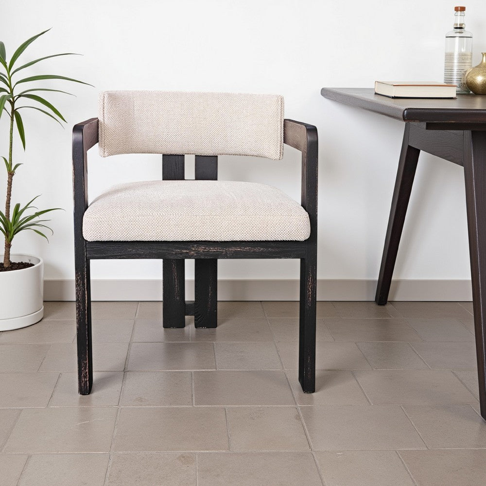 Lasy Accent Dining Chair Set of 2, White Fabric, Black Solid Wood - BM326579
