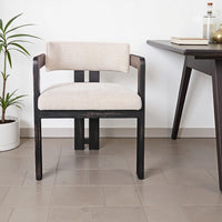 Lasy Accent Dining Chair Set of 2, White Fabric, Black Solid Wood - BM326579