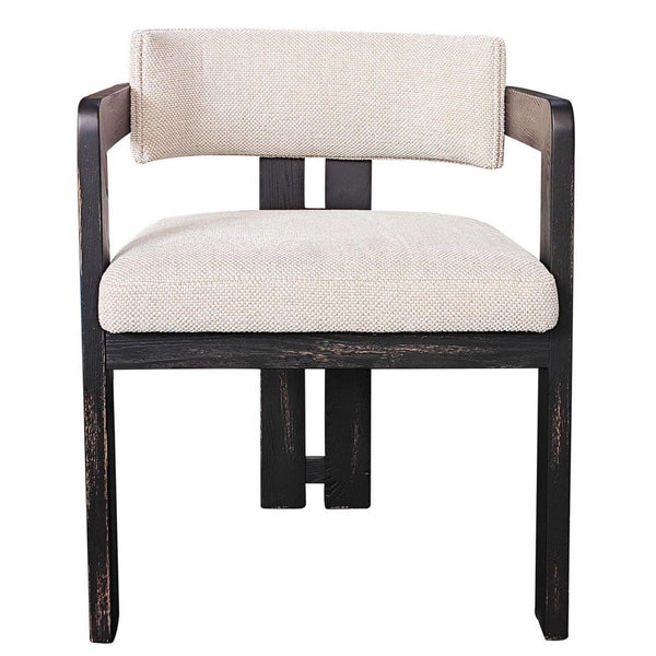 Lasy Accent Dining Chair Set of 2, White Fabric, Black Solid Wood -BM326579