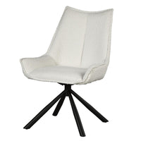 Amyra Swivel Accent Side Chair, White Fabric, Modern Black Iron Frame -BM326582