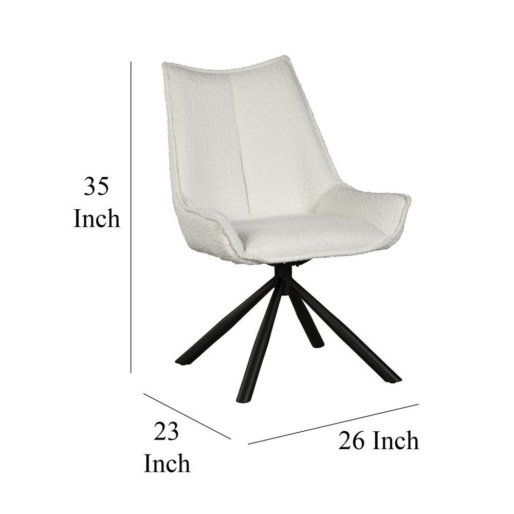 Amyra Swivel Accent Side Chair, White Fabric, Modern Black Iron Frame -BM326582