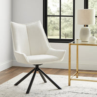 Amyra Swivel Accent Side Chair, White Fabric, Modern Black Iron Frame -BM326582