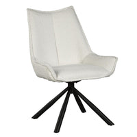 Amyra Swivel Accent Side Chair, White Fabric, Modern Black Iron Frame -BM326582