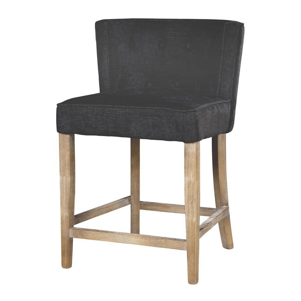 Cly Counter Stool Chair, Soft Dark Gray Fabric, Graywash Solid Wood -BM326592