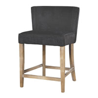 Cly Counter Stool Chair, Soft Dark Gray Fabric, Graywash Solid Wood -BM326592