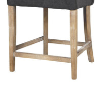 Cly Counter Stool Chair, Soft Dark Gray Fabric, Graywash Solid Wood -BM326592