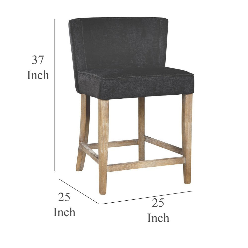 Cly Counter Stool Chair, Soft Dark Gray Fabric, Graywash Solid Wood -BM326592