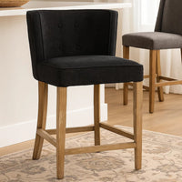 Cly Counter Stool Chair, Soft Dark Gray Fabric, Graywash Solid Wood -BM326592