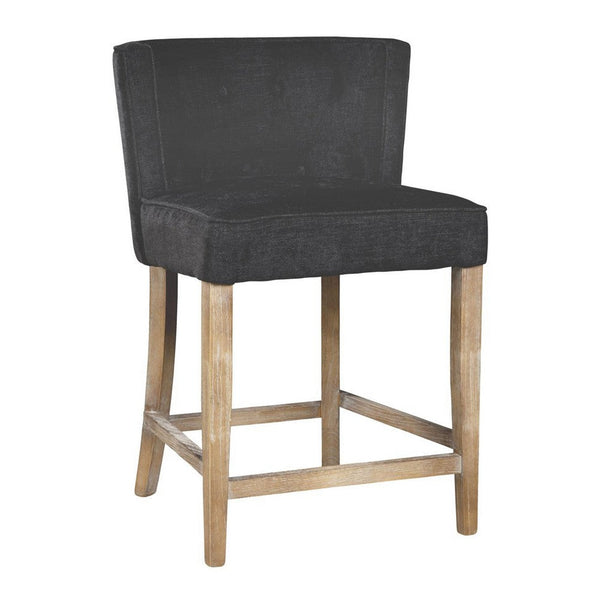 Cly Counter Stool Chair, Soft Dark Gray Fabric, Graywash Solid Wood -BM326592