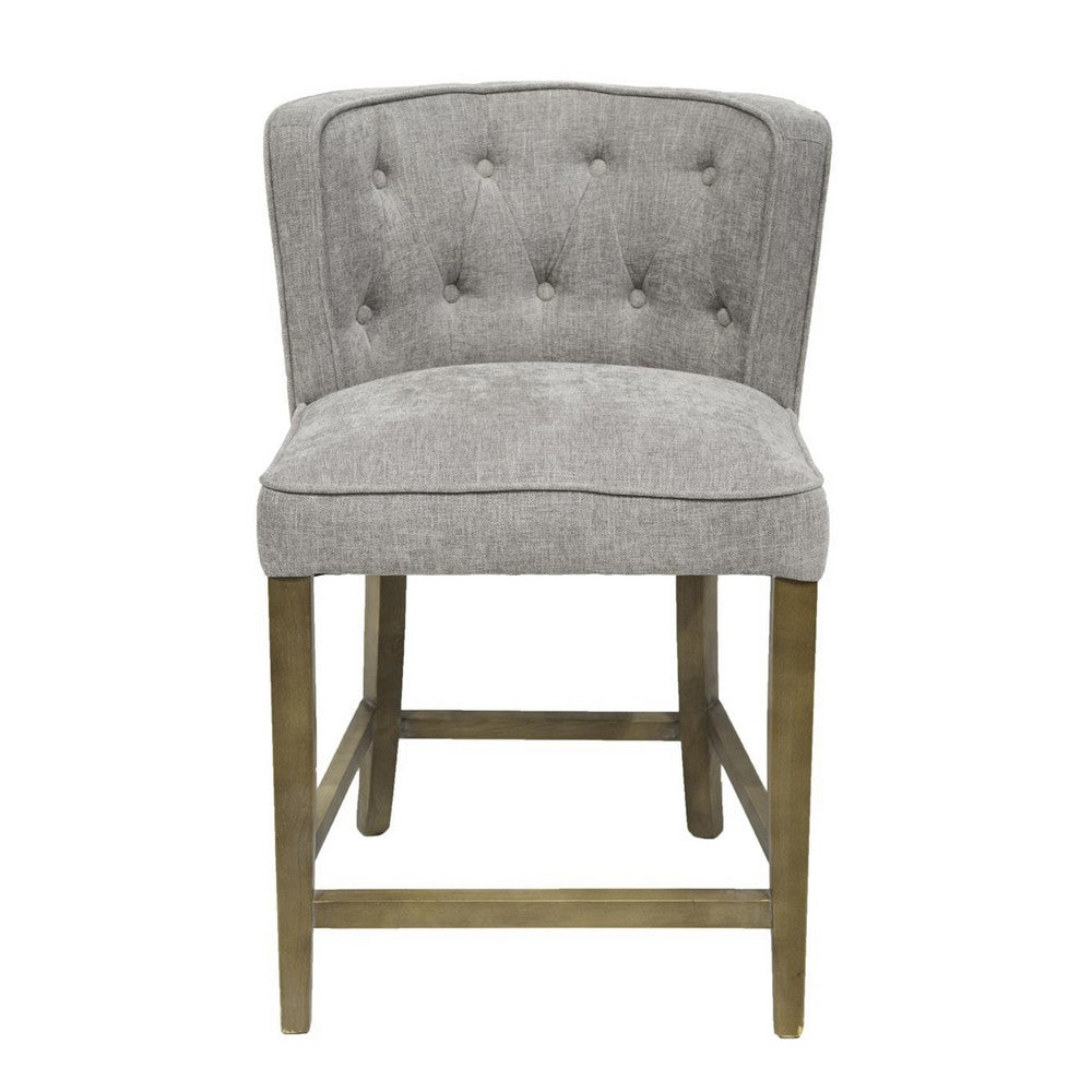 Cly Counter Stool Chair, Soft Light Gray Fabric, Graywash Solid Wood -BM326593