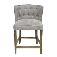 Cly Counter Stool Chair, Soft Light Gray Fabric, Graywash Solid Wood -BM326593