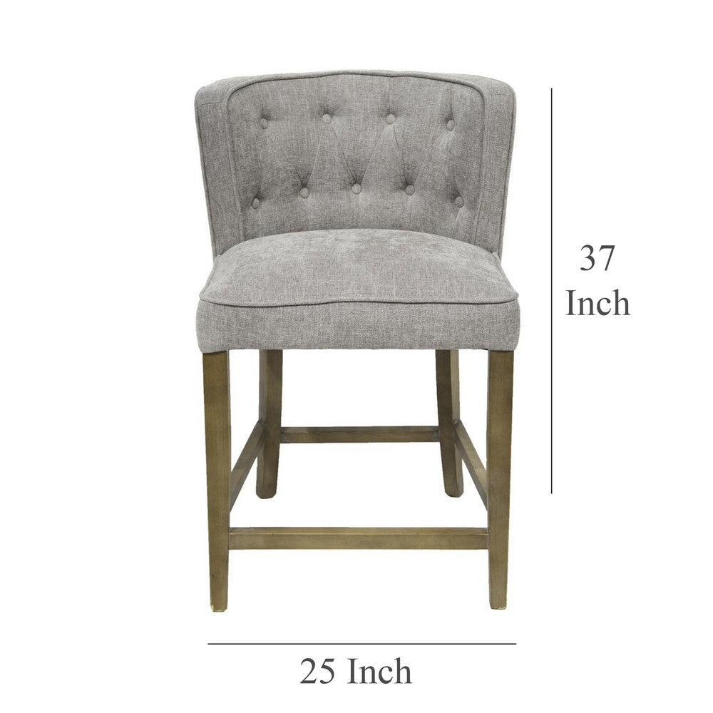 Cly Counter Stool Chair, Soft Light Gray Fabric, Graywash Solid Wood -BM326593